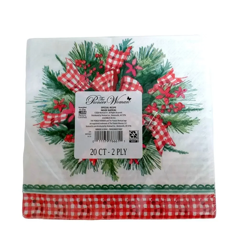 🏁🎀👩🏼‍🌾Pioneer Woman Christmas Dinner Napkins Coquette Bow Ribbon 20 2-Ply